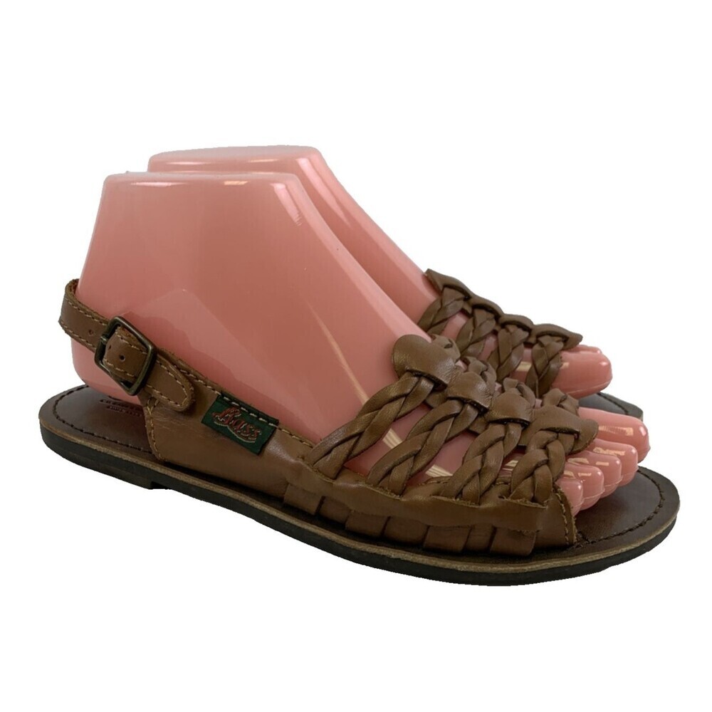 GH Bass Co Mendy Rustic Brown Leather Sandal Slingback Braided Buckle Womens 6